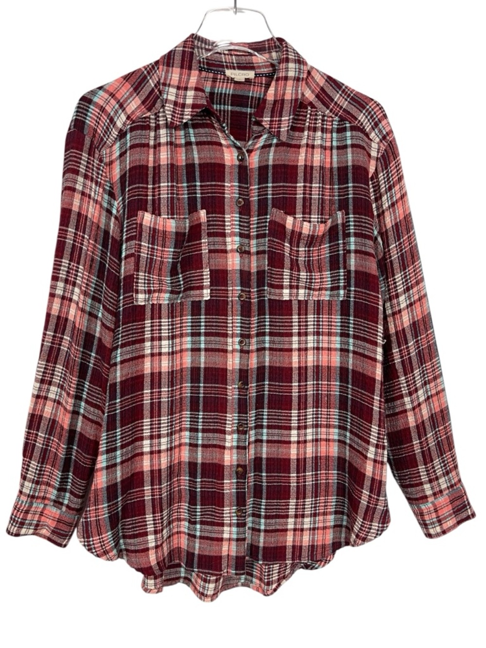 Anthropologie Pilcro Plaid Blouse Top Button Up Gauze Lightweight Size Small